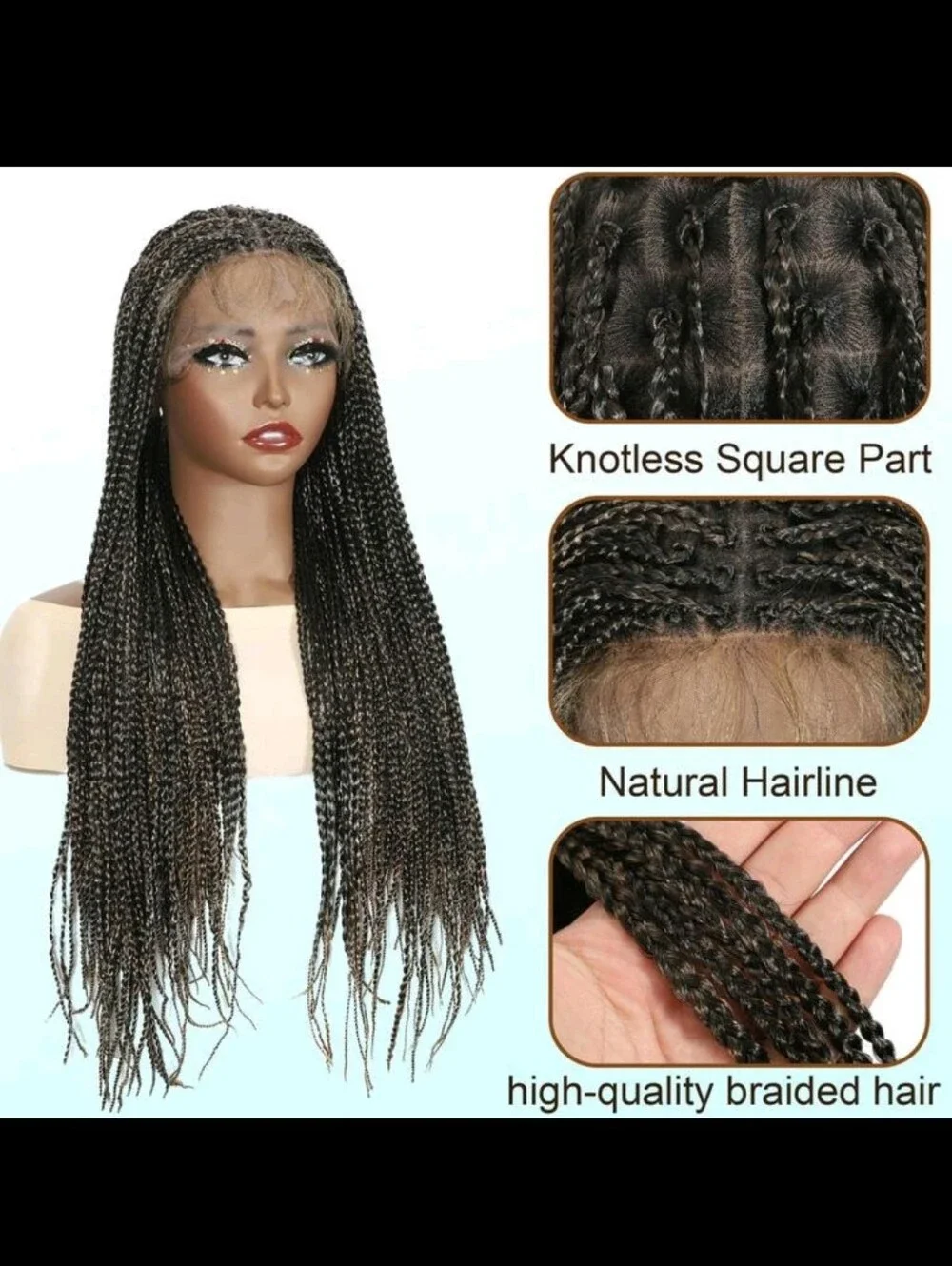Long Braided Lace Front Wig - T1B/27 Dark Brown Blend